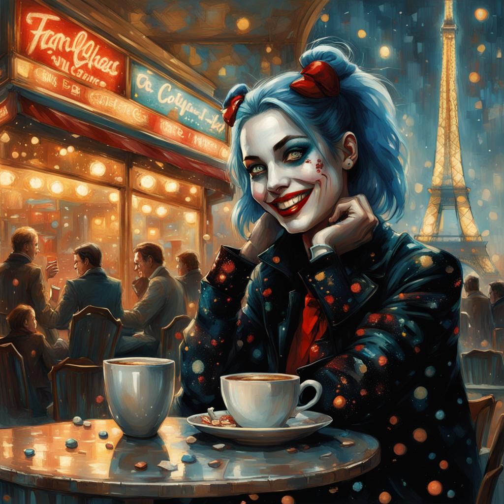 Harley Quinn in Paris: Digital Pointillism Art