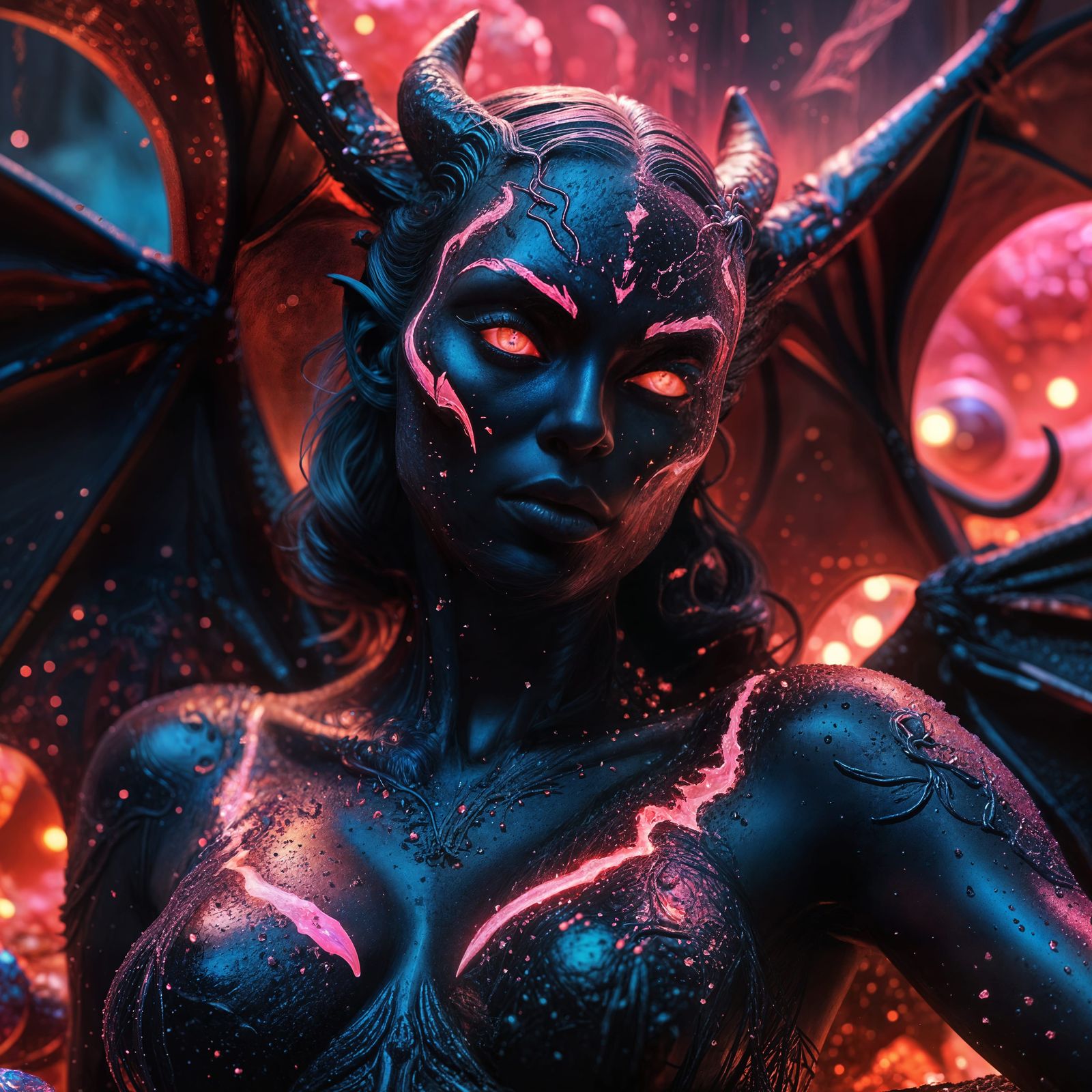 Demoness Lounges in Candy-Coated Hellscape Digital Art