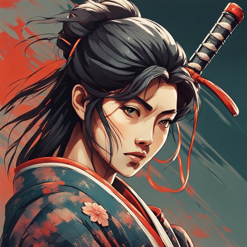 Elegant Japanese Samurai in Anime Style