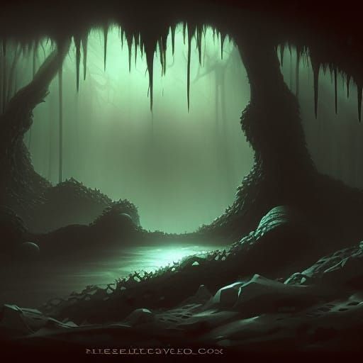 Creepy Cave in Dark Fantasy Concept Art