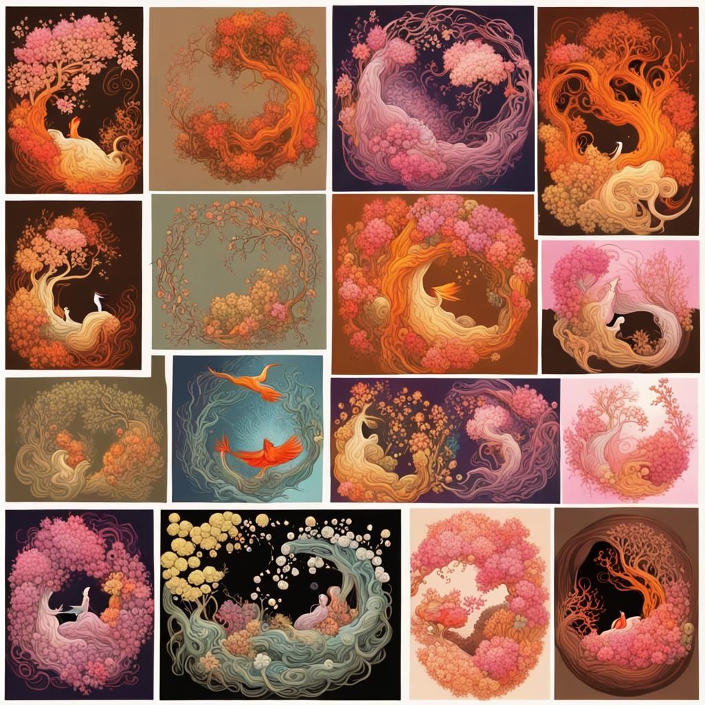 Radiant Abstract Artwork with Diverse Lifeforms