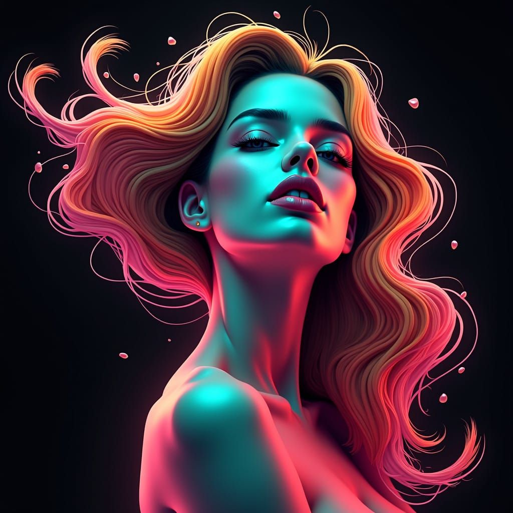 Surreal Digital Portrait with Vibrant, Gradient Skin in Shar...
