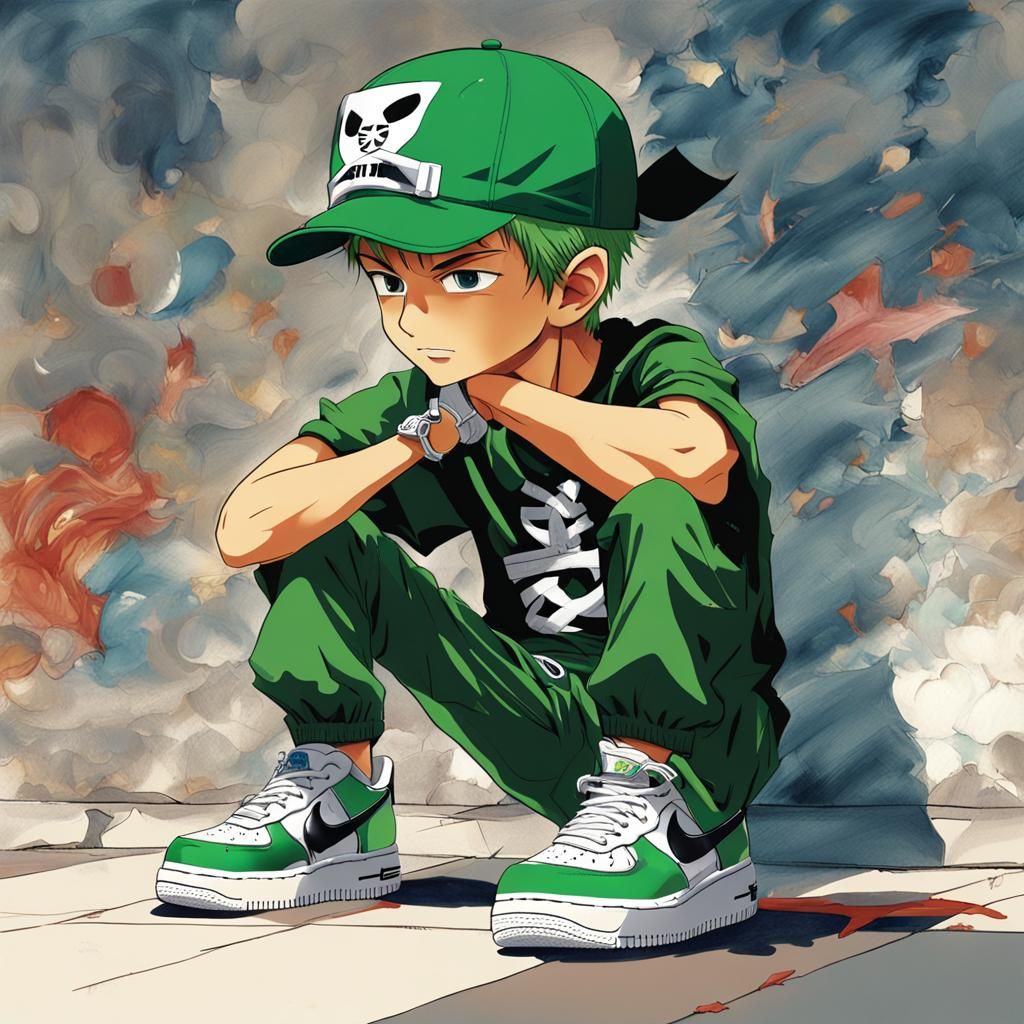 Zoro Kid with Air Force 1s in Anime Style