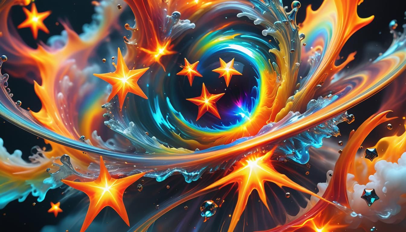 Exploding Star-Shaped Gemstone in Vibrant Digital Art