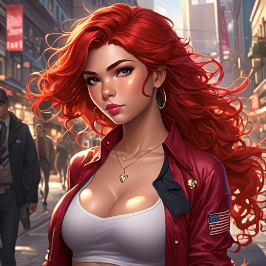 Muscular Redhead in College City, Detailed Render