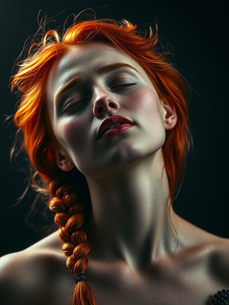 Red-Haired Woman in Braid, Serene Repose
