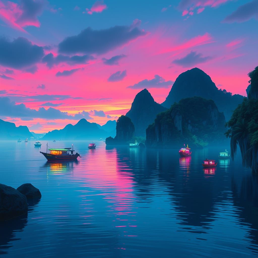 Lan Ha Bay in Synthwave Neon Retro-Futurism