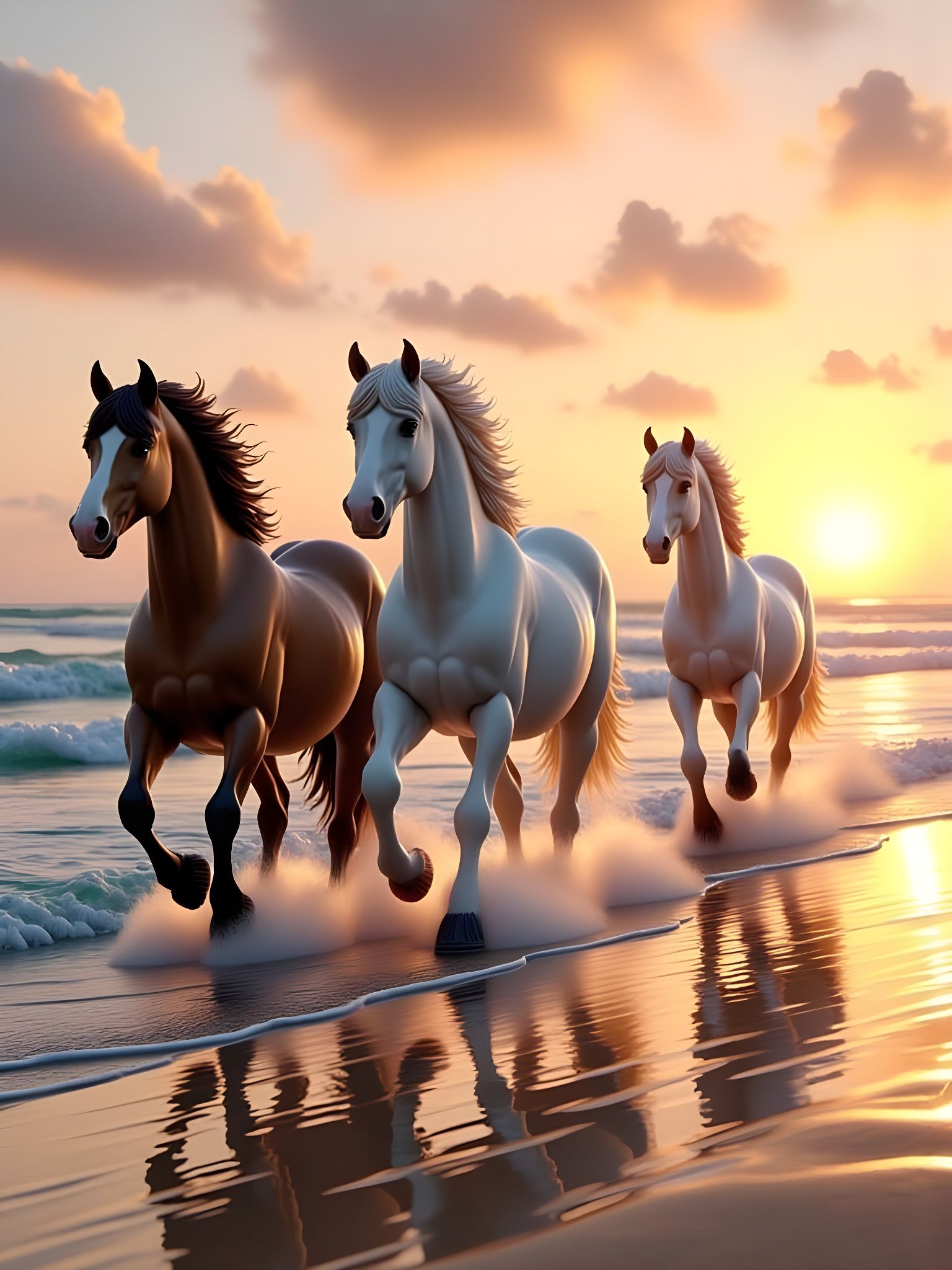 <lora:Trio of Horses:1.0>  A beautiful  realism gigantic tri...