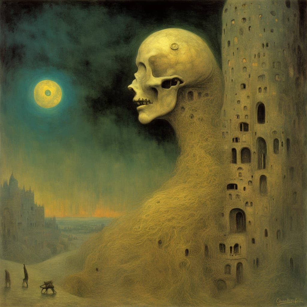 Surrealist Dreamscape Inspired by Klimt and Beksiński