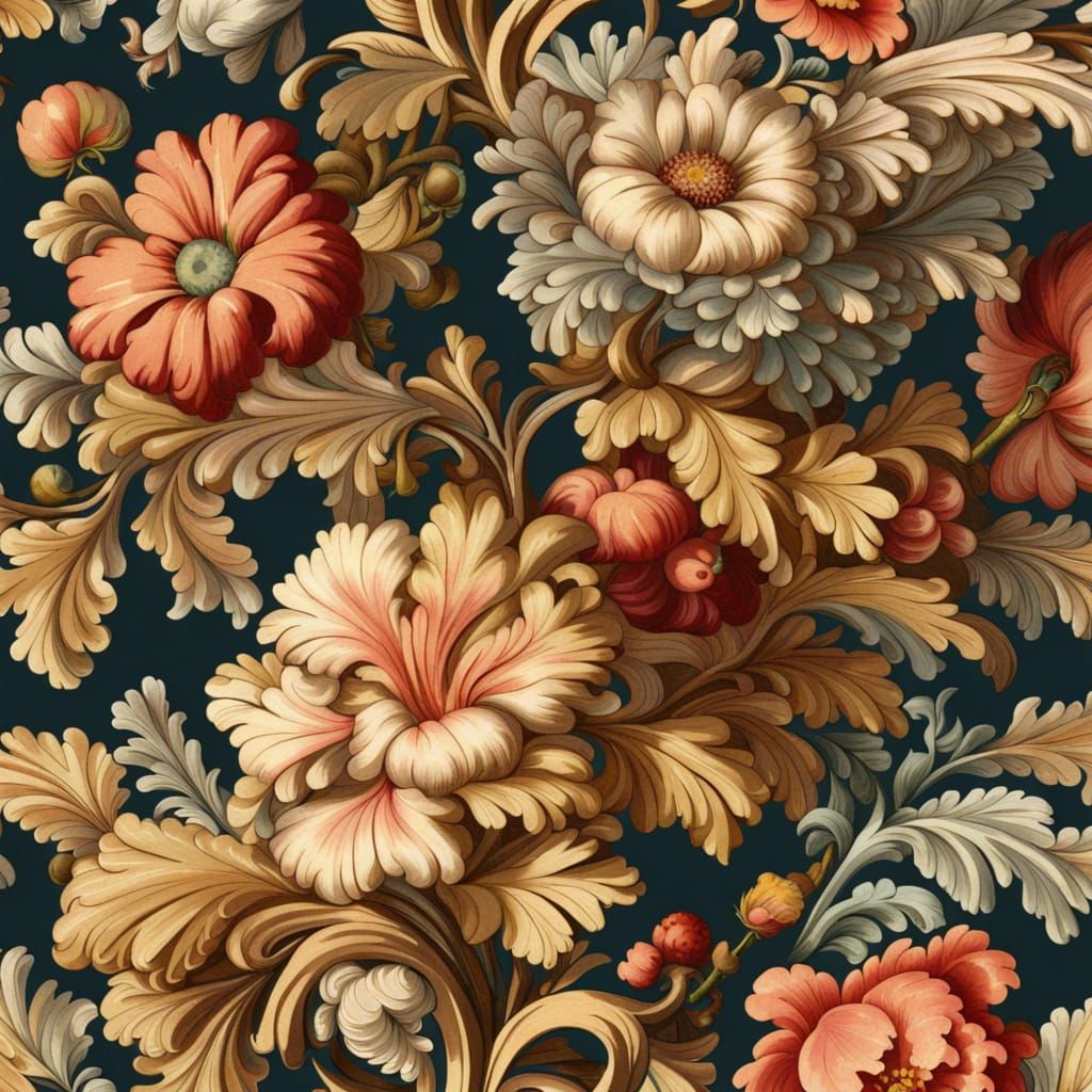 Intricate Baroque Flower Pattern in 18th Century Style
