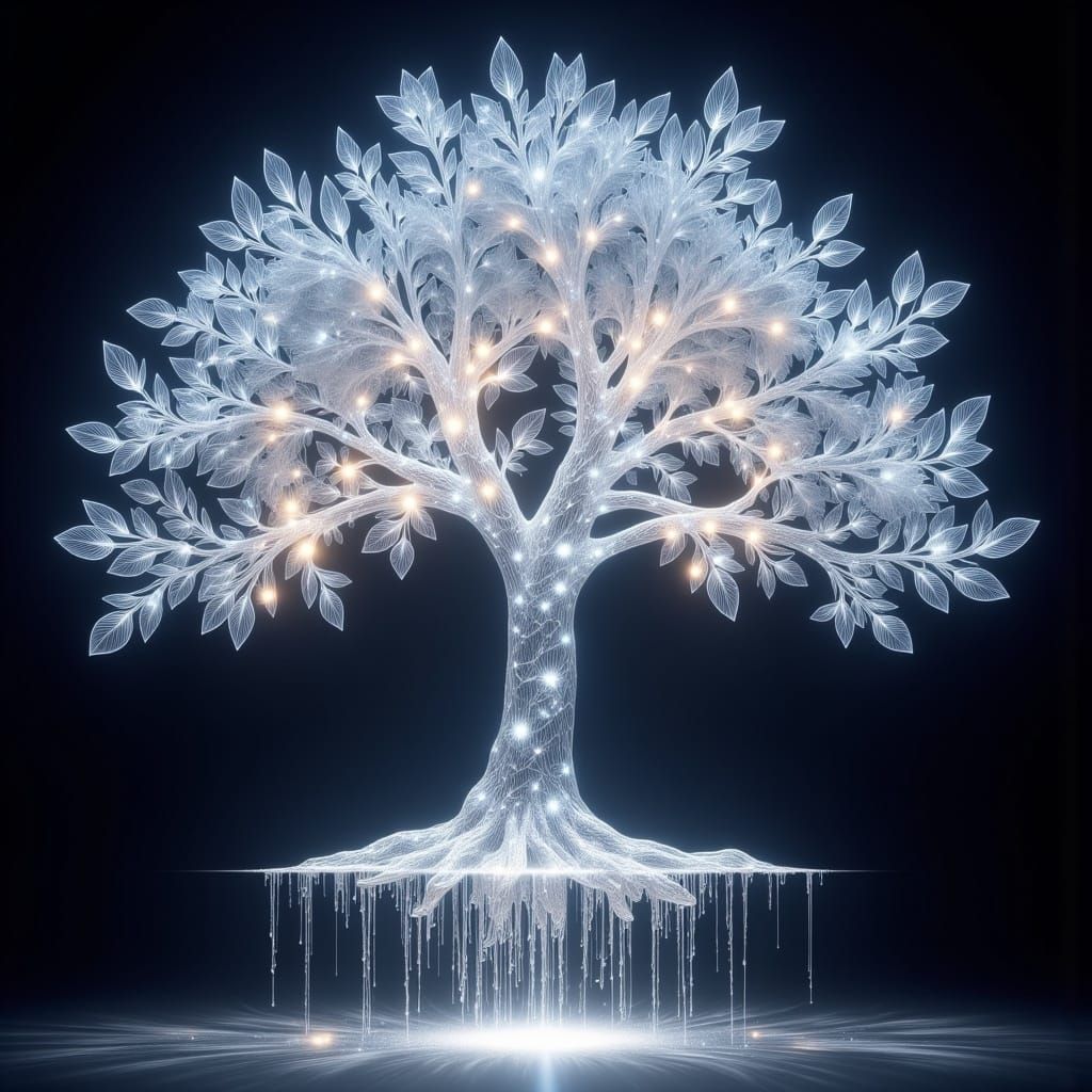 Floating Crystal Tree with Shimmering Leaves