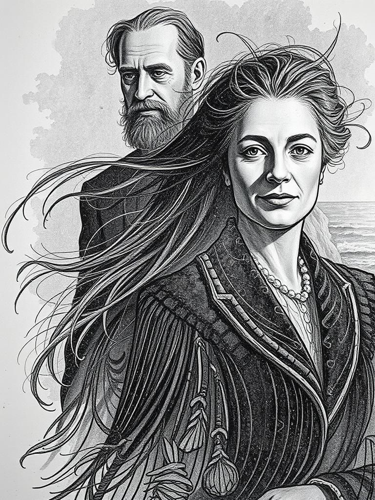 Ethereal Coastal Scene with Woman and Ghostly Presence