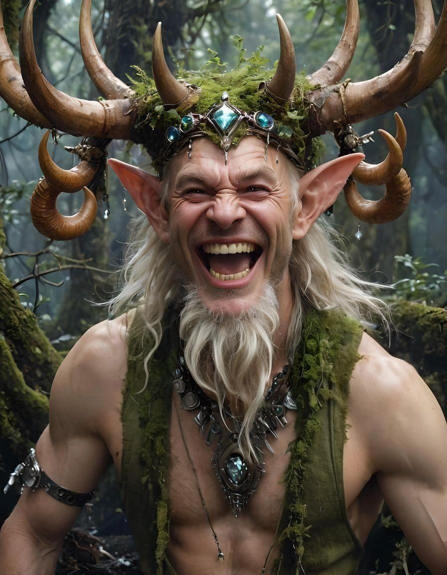 Smiling Druid Wildman with Horns and Body Jewelry