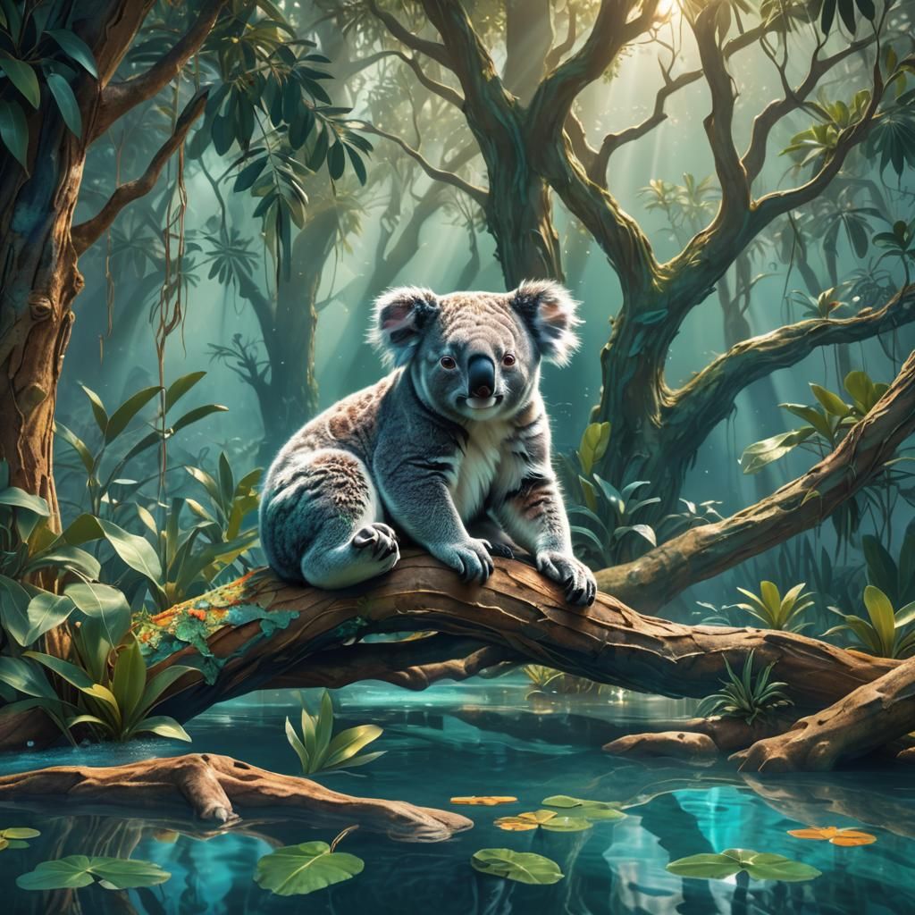 Koala's Tranquil Dream: Fantasy Matte Painting