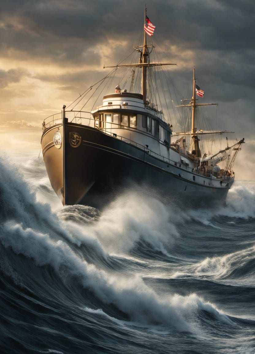 Underdog Sailor Navigates Stormy Sea: Photorealistic Action