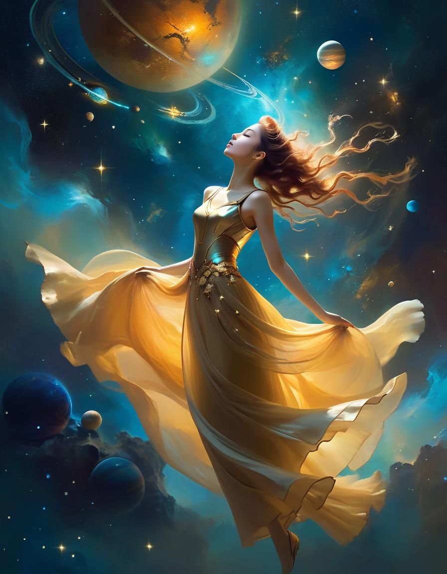 Woman floating in space