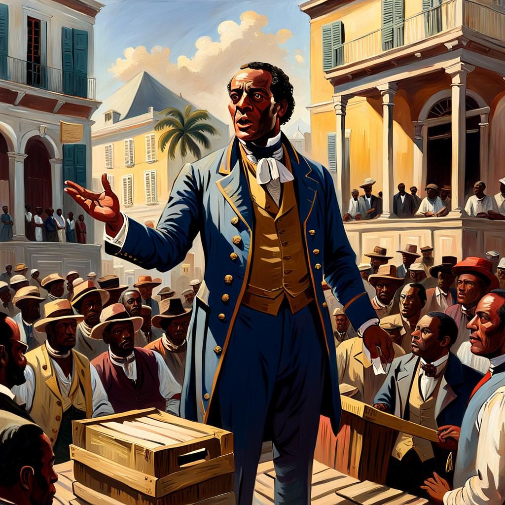 Vibrant 19th Century Town Square Scene in Caribbean City