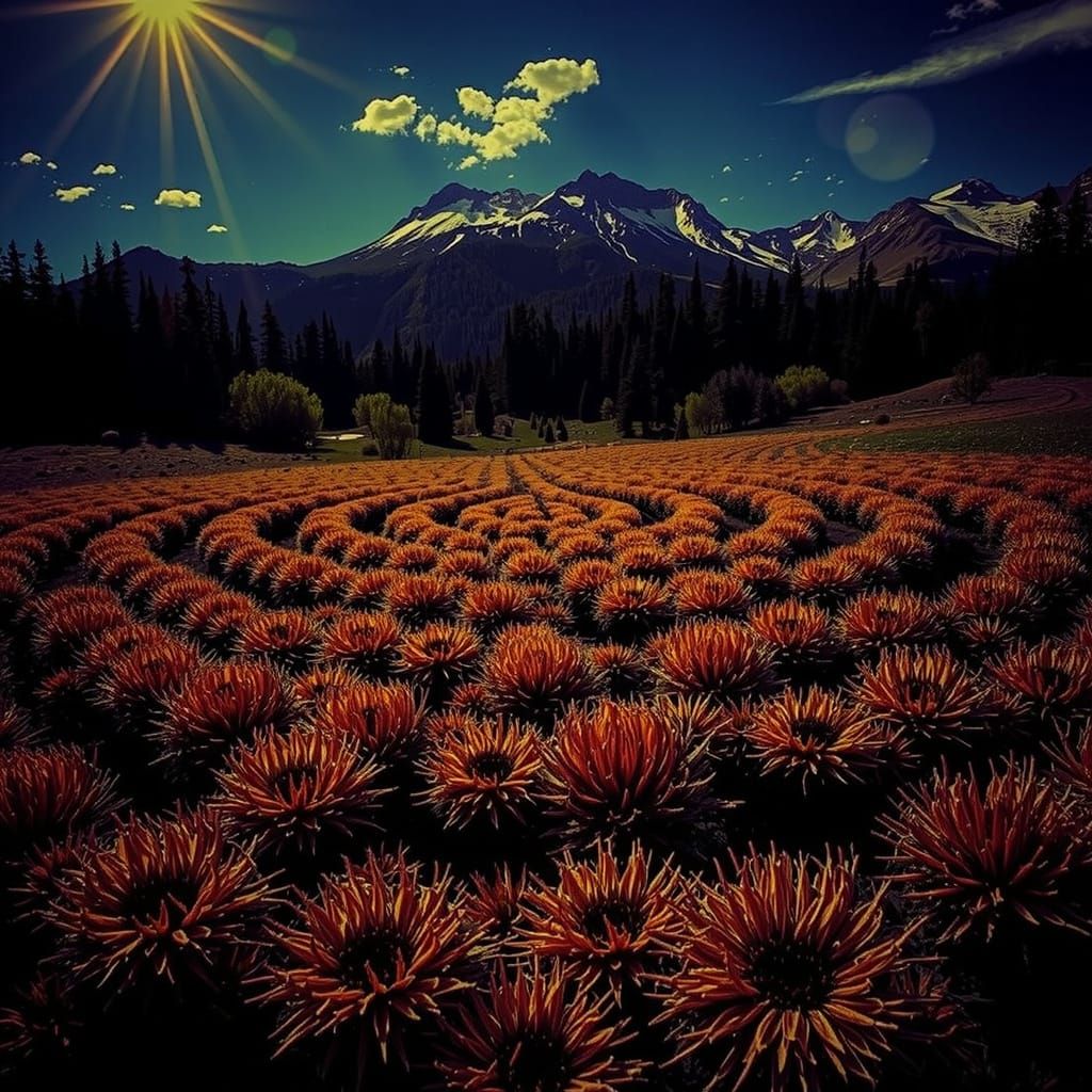 Detailed Botanic Illustration in Green, Teal, Yellow, Azure ...