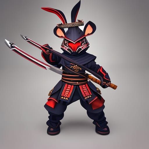 Cute Samurai Rabbit Warrior in Hyperrealistic Style