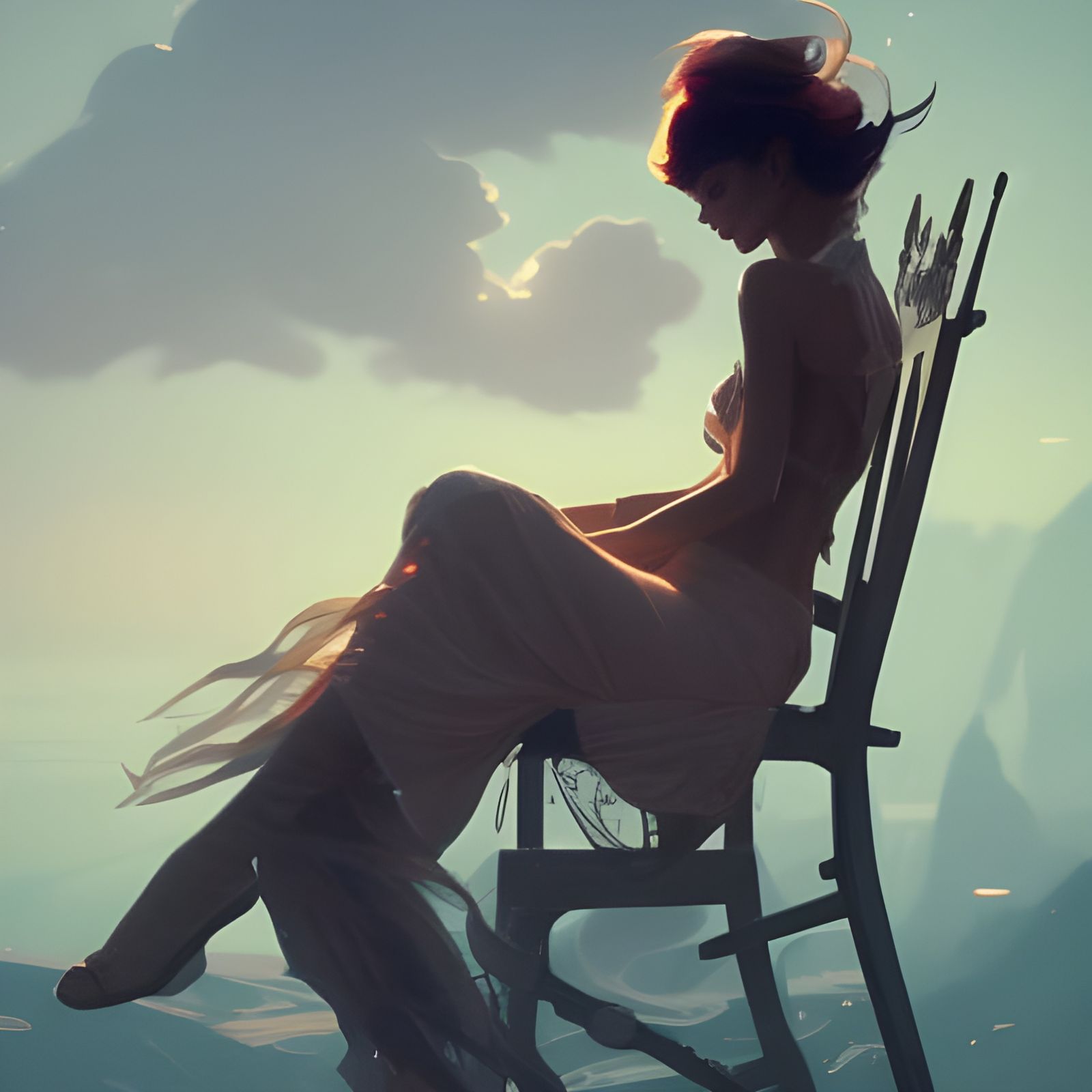 Beautiful Woman in the Wind of Time