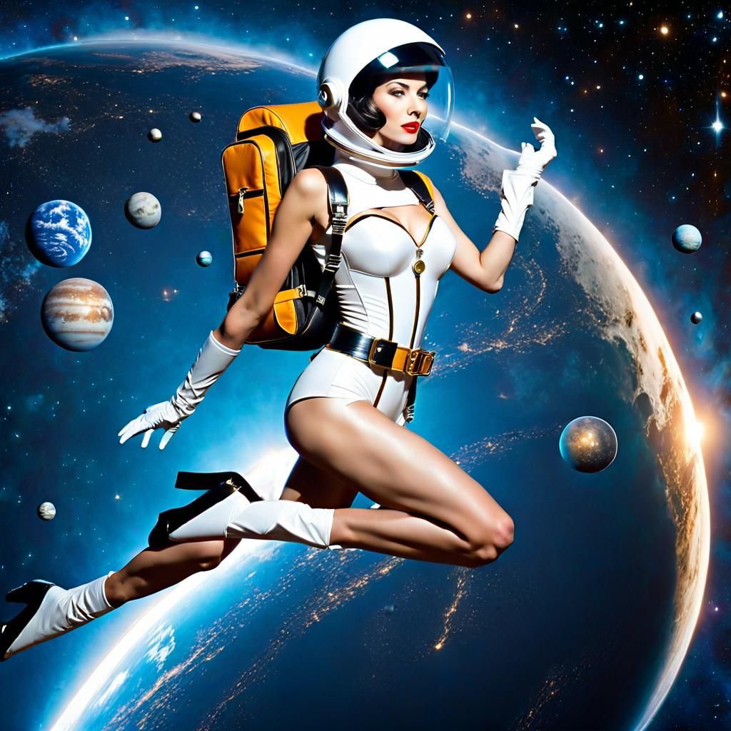 Retro Sci-Fi Pin-Up Girl in Space