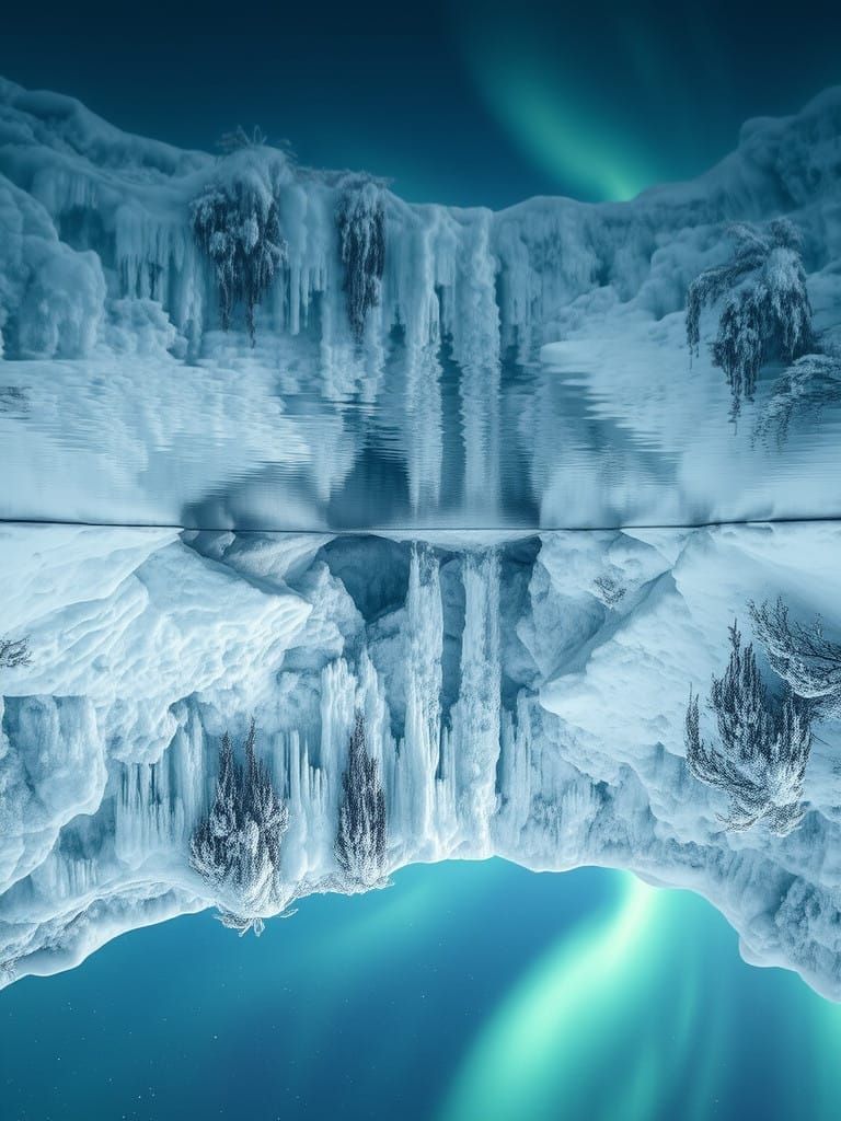 Surreal Frozen Landscape with Perfect Reflections in Etherea...