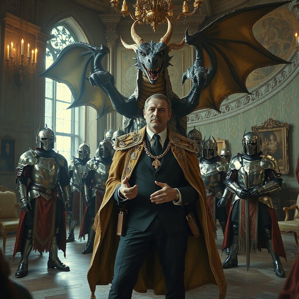 Dragon Agent Strategizing in Opulent Castle