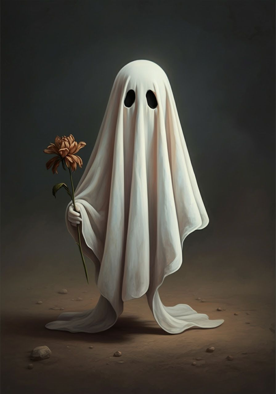 Melancholic Ghost with Flower, in Oil Painting Style