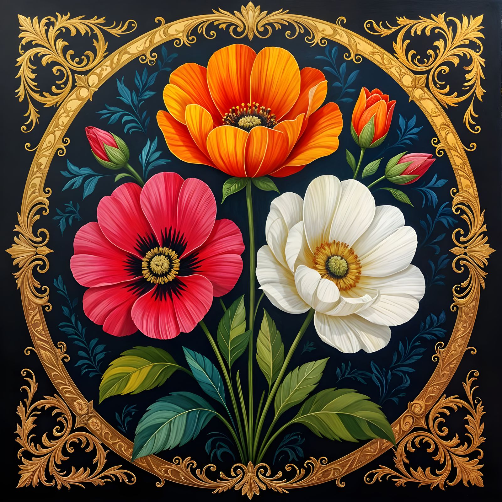 Acrylic Flowers and Baroque Art on Texture