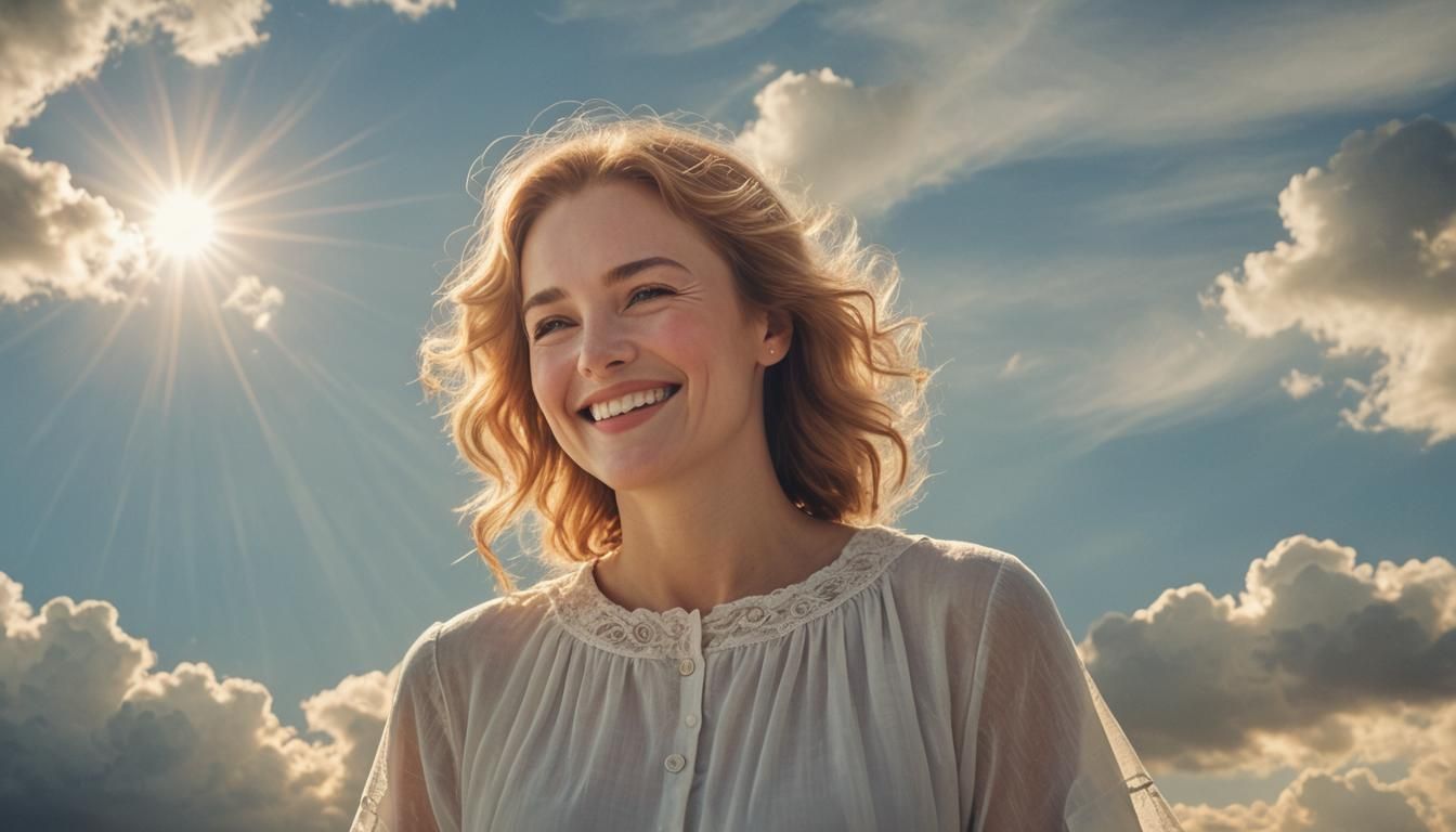 Radiant Woman Smiling in Divine Light