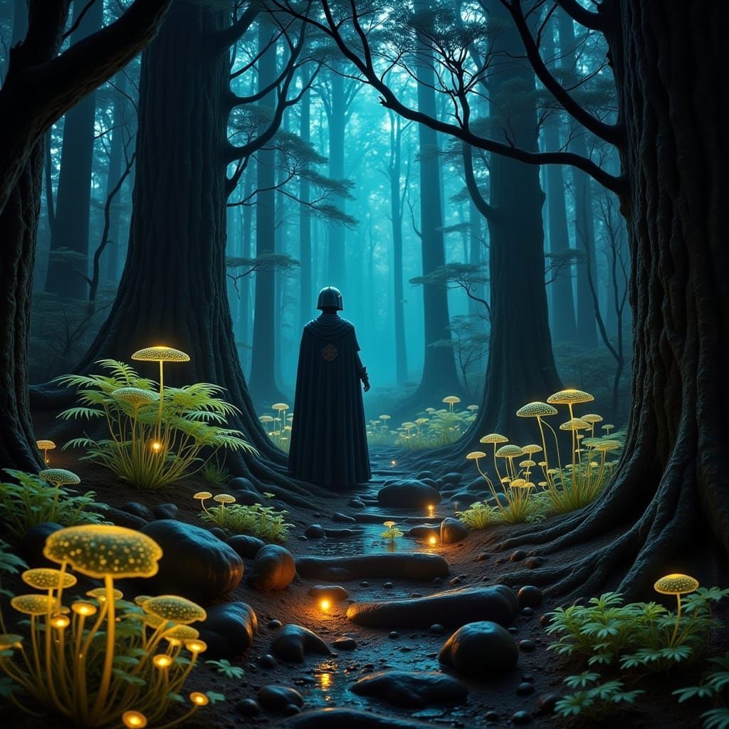 Luminous Fungal Forest on a Distant Alien Moon