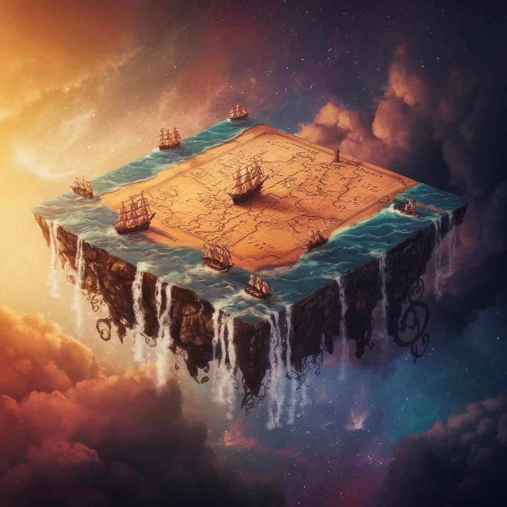 Medieval Map in Cosmic Sunset Glow