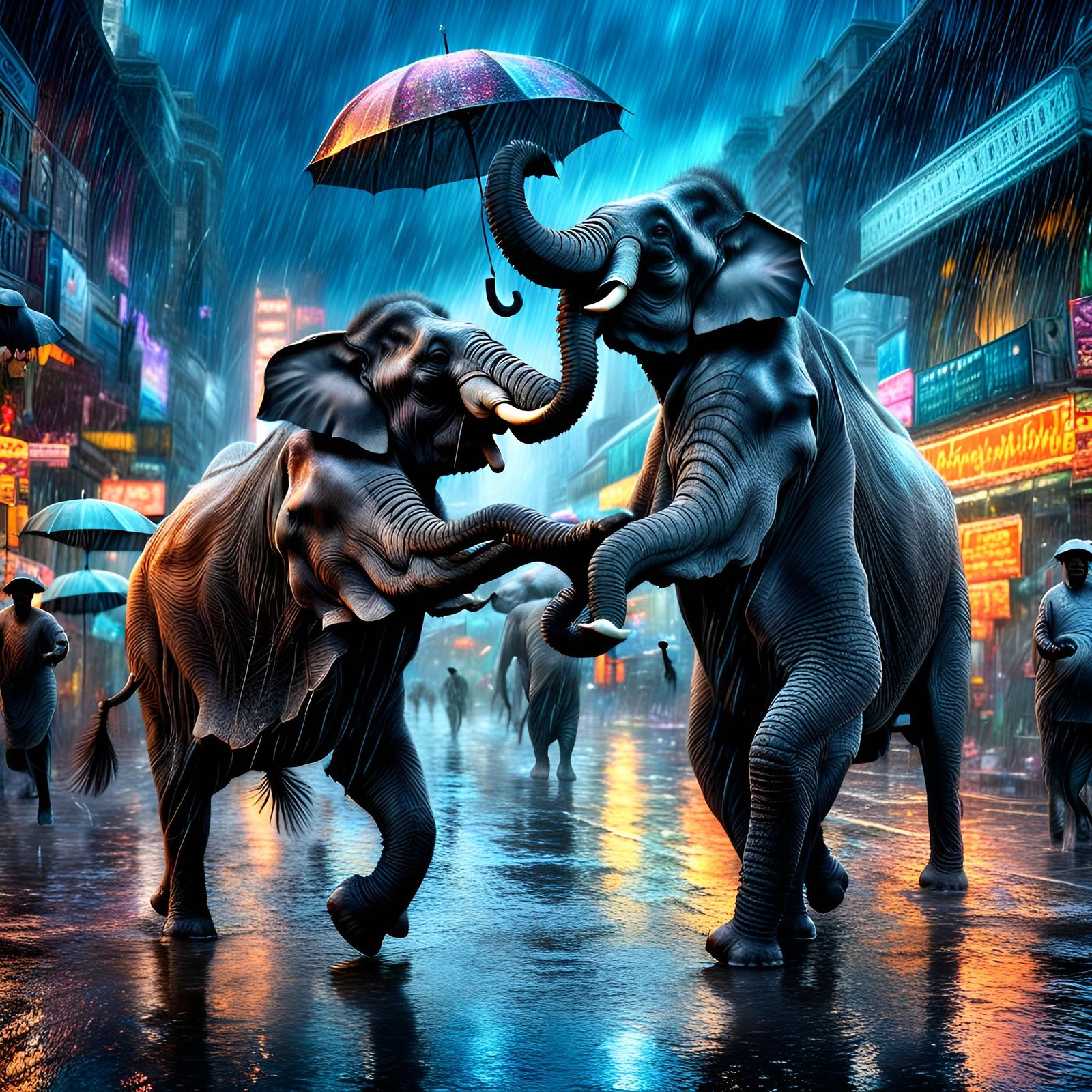 Elephants Dancing in the Rain: a Maximalist Digital Painting