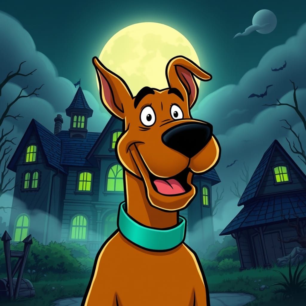 Scooby Doo Grinning in Spooky Mansion, Hanna-Barbera Style