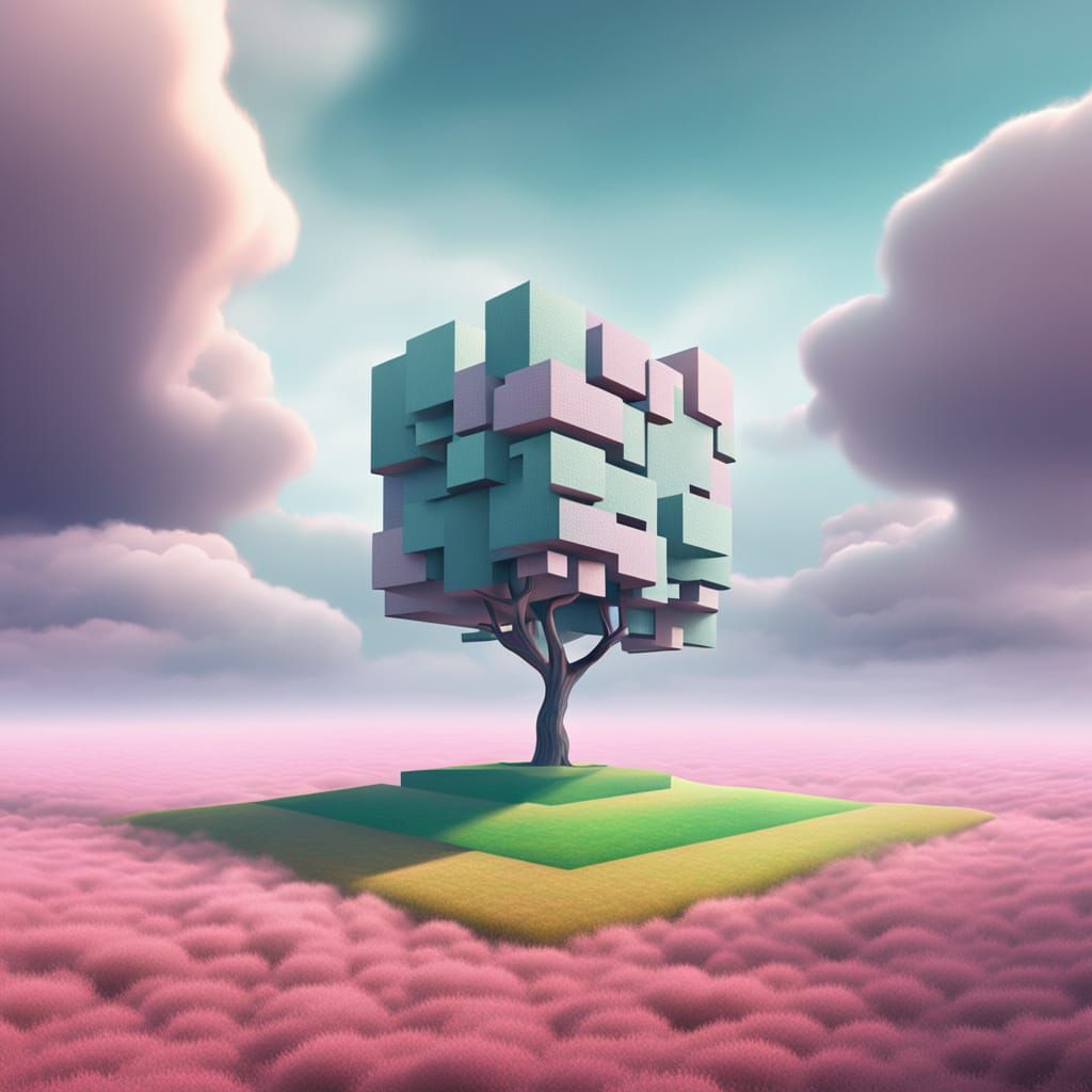 Dreamlike Geometric Landscape in Vibrant Pastels