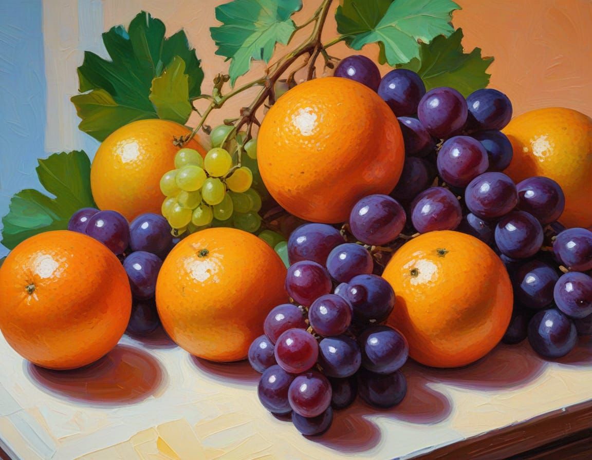 Vibrant Fauvist Still Life Oil Painting of Fruit