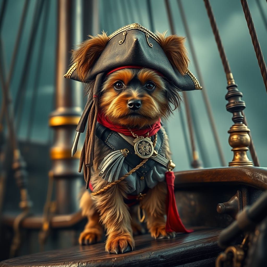 Puppy as Jack Sparrow on Pirate Ship