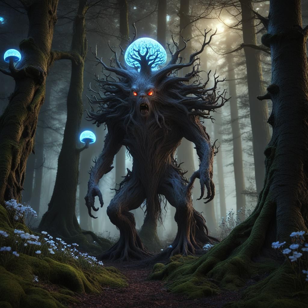Menacing Tree Creature in Eerie Forest