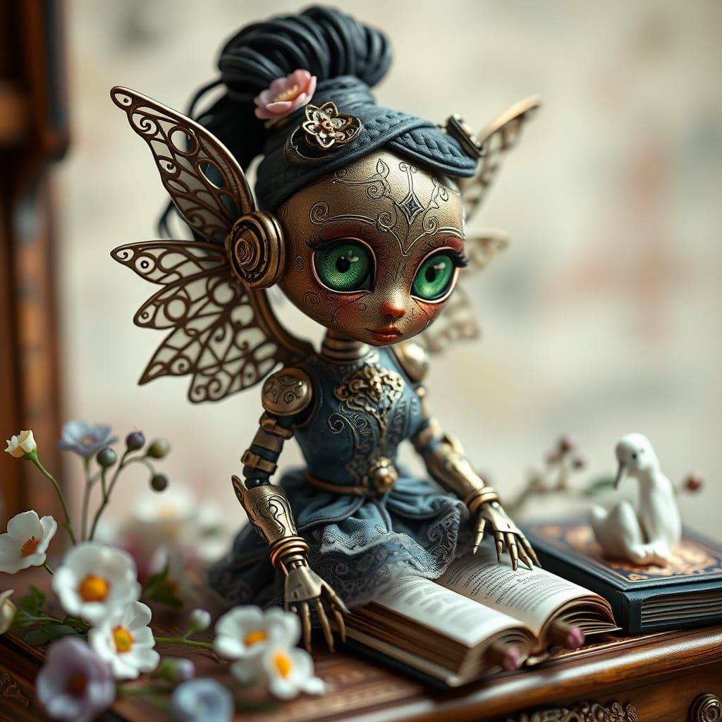 Intricate Steampunk Robot with Wings in Hyper-Realistic Styl...