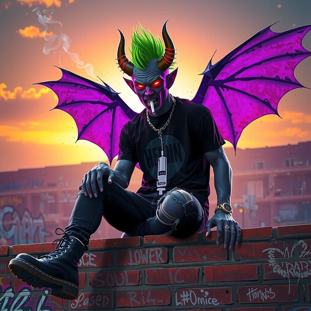 Punk Rock Demon with Neon Horns