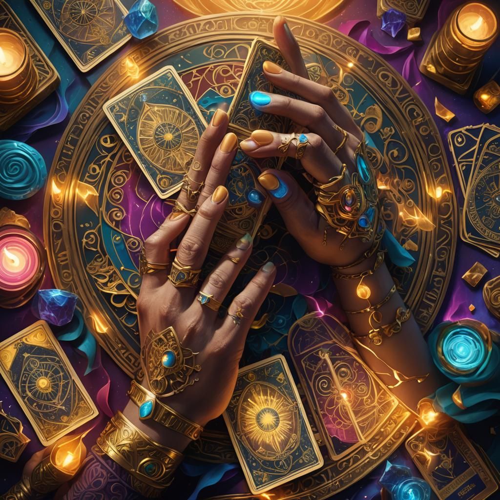 Glowing Tarot Cards in Fortune Teller's Hands