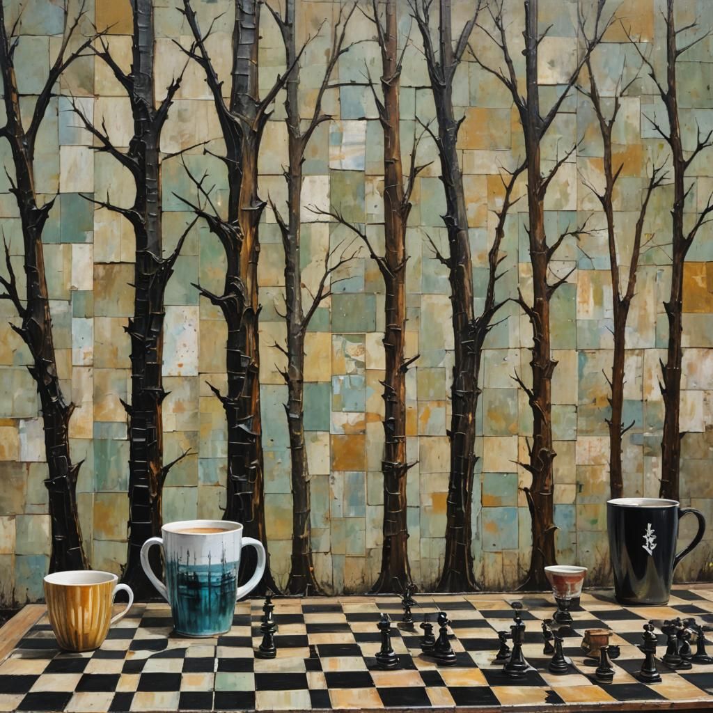 Abstract Forest Painting in Mixed Media Style