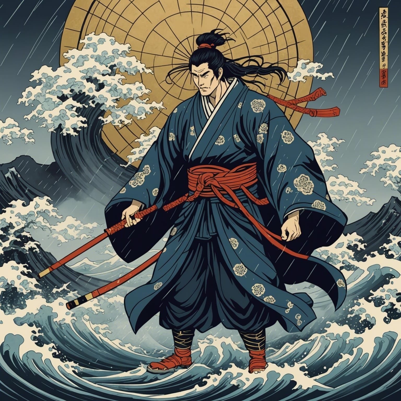 Susanoo Storm God Rains on Kyoto: Ukiyo-e Kintsugi