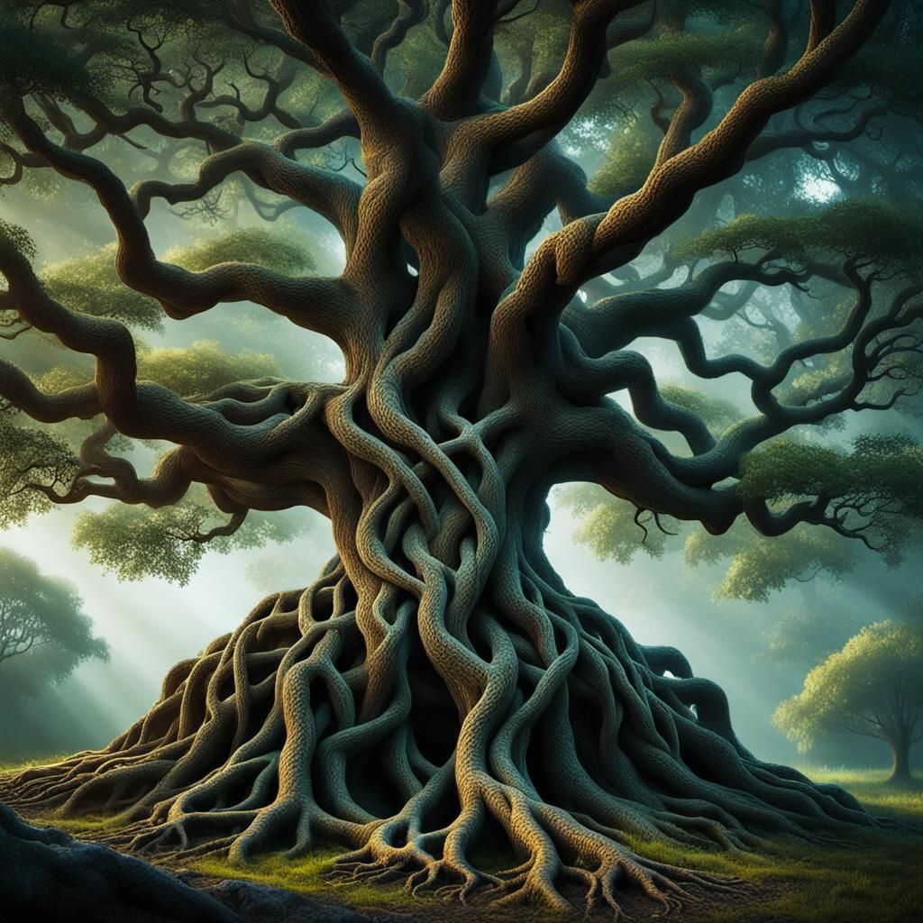 Glowing Celtic Knot Tree of Life: Hyperrealistic Photography