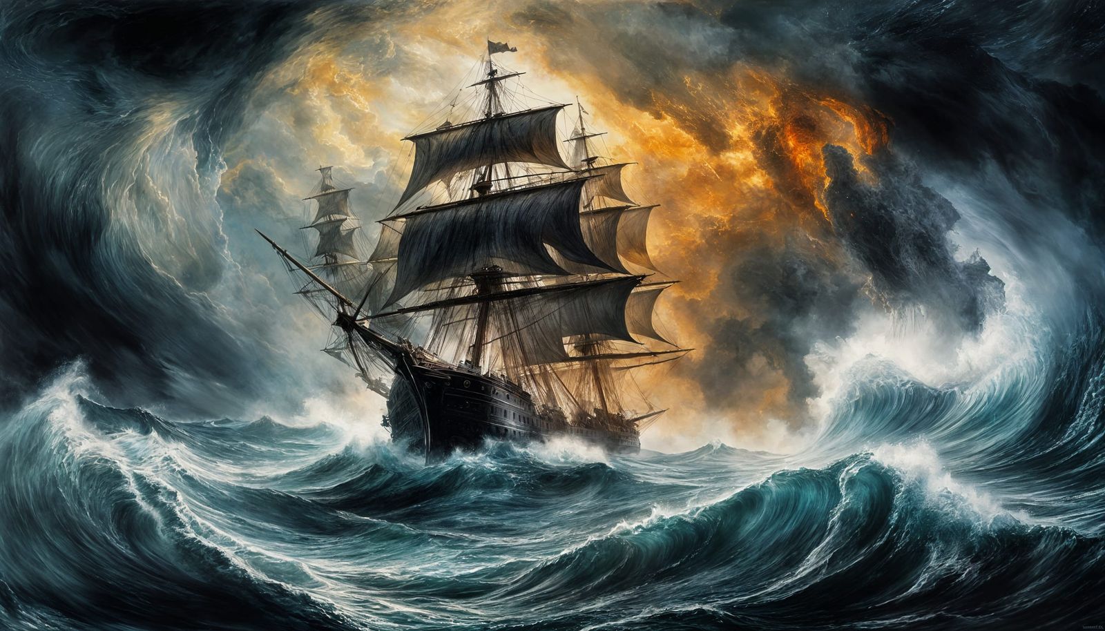 Dramatic Galleon Emerges from Cosmic Tempest