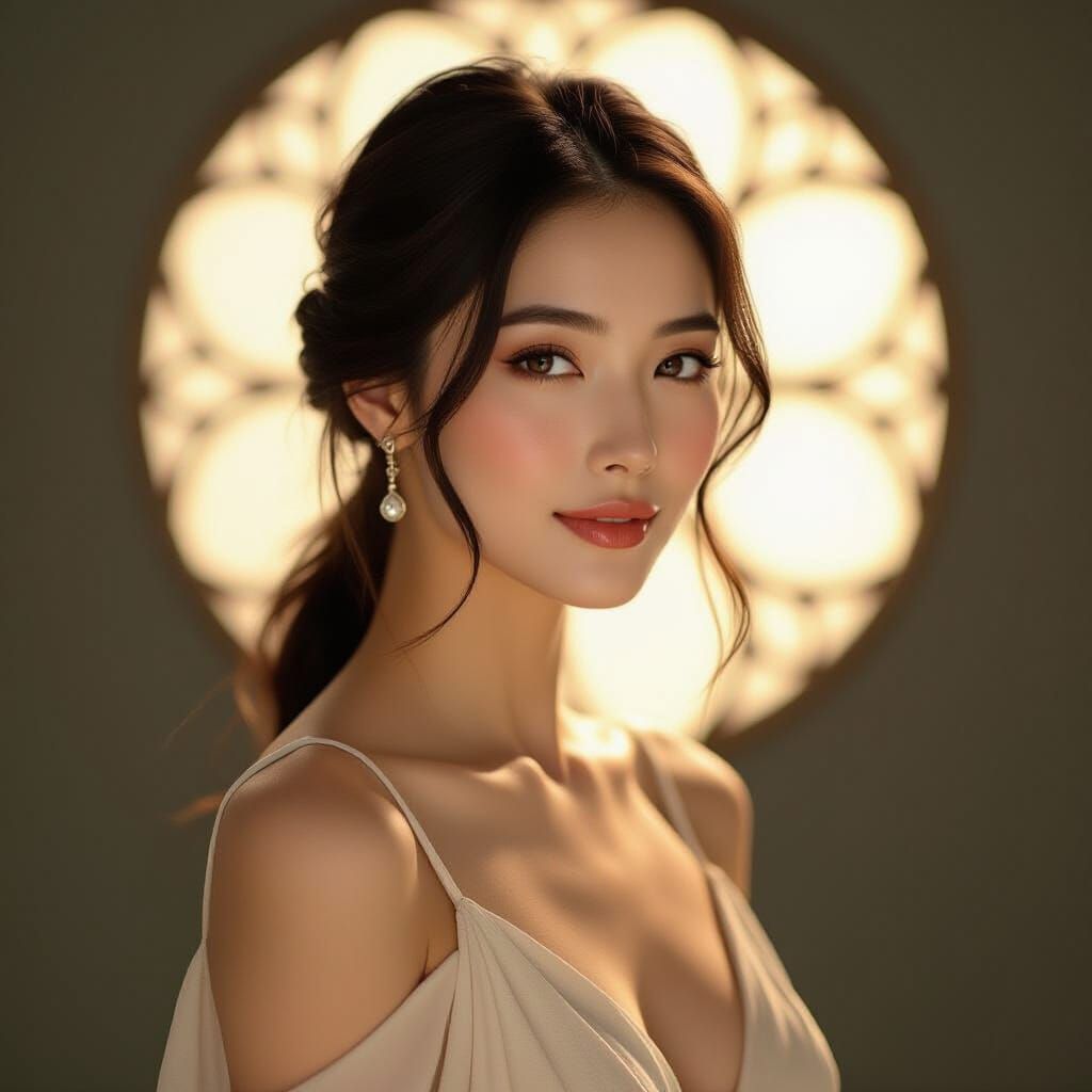 Elegant Portrait of a French-Japanese Woman in Art Nouveau S...