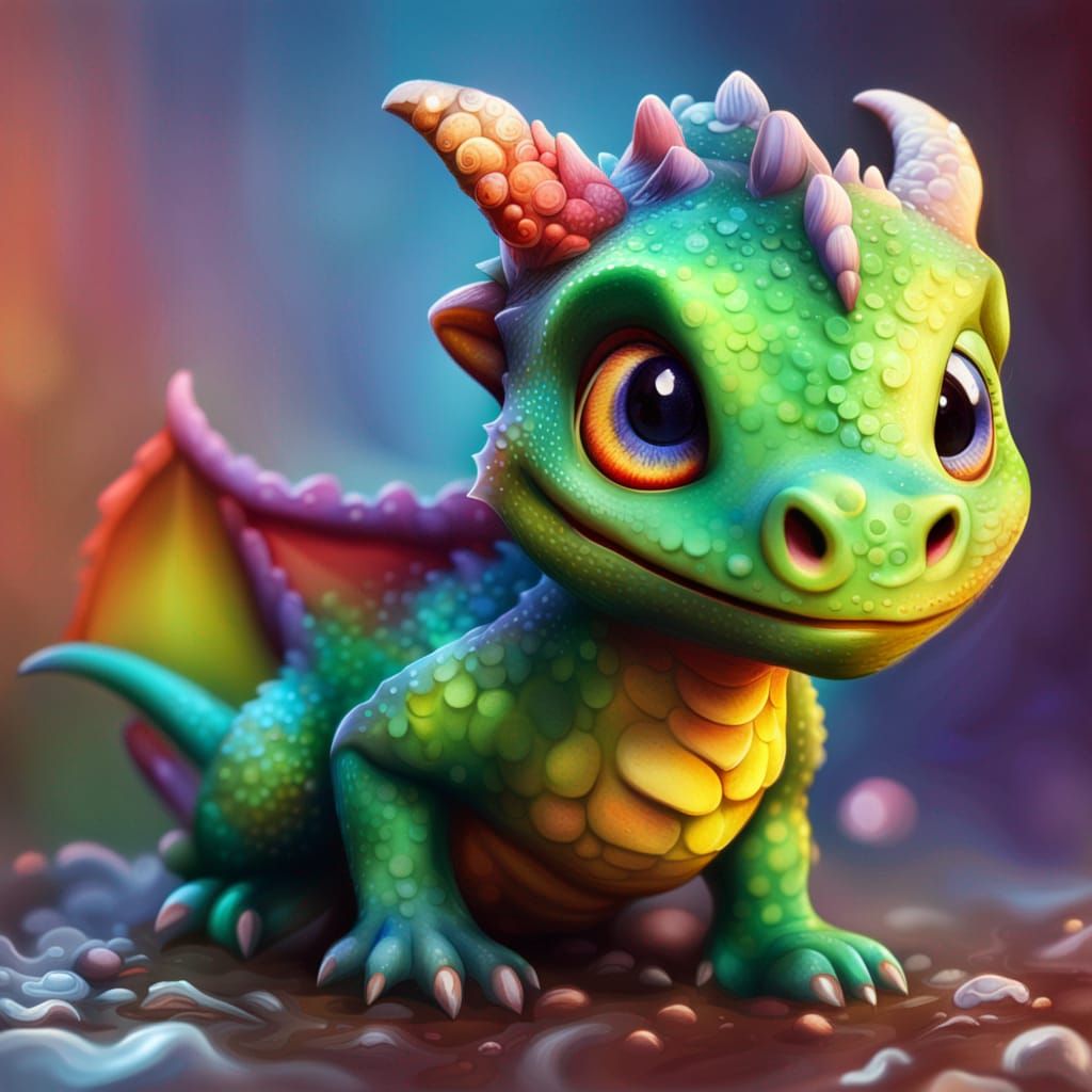 Realistic Baby Dragon in Splash Art Style