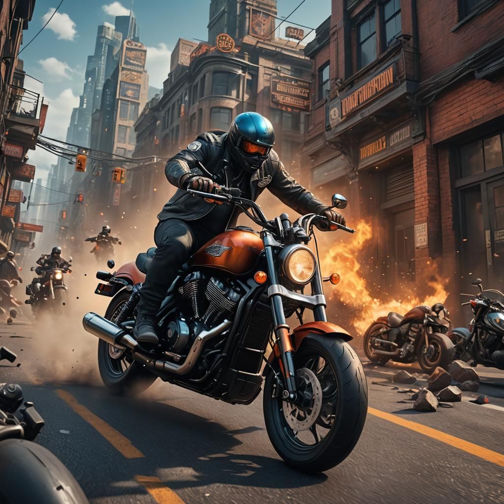 4D Man Rides Harley in Digital Dimension