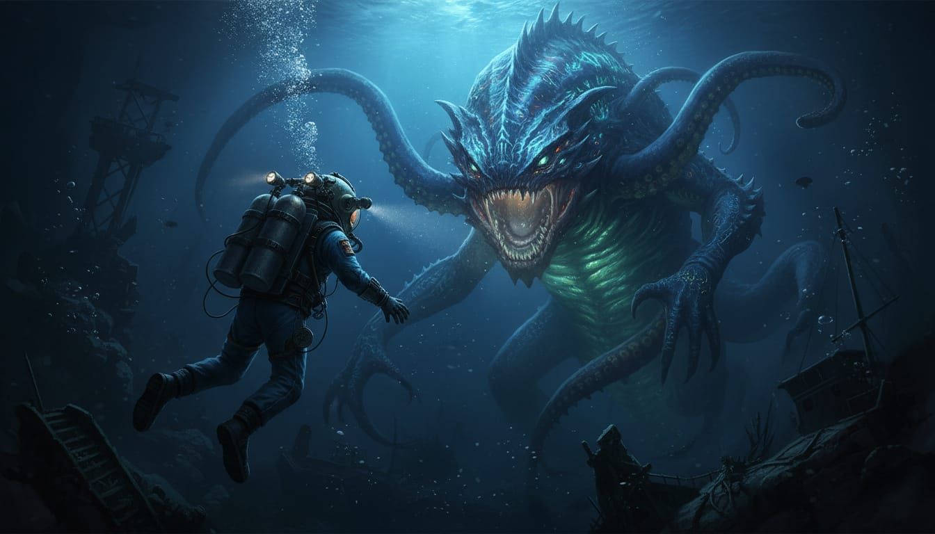 Deep Sea Diver Encounters Giant Sea Monster