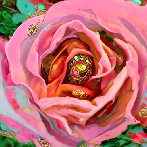 Beautiful pink rose with golden glitter Gustav Klimt Ferdina...